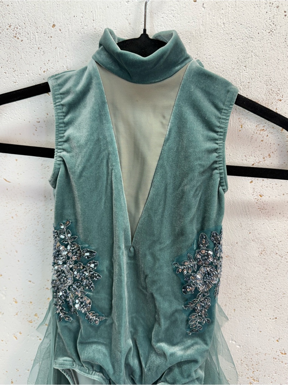 Weissman Elite Velvet Tulle Back Panel Dance Leotard NEW Green Intermediate Size - Picture 9 of 9